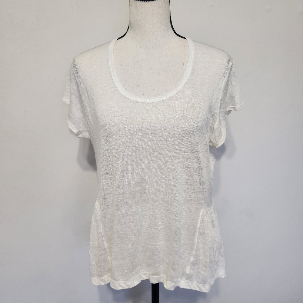 Acrobat Scoop Neck Short Sleeve Tiered Sides & Back White Linen Top Tee S